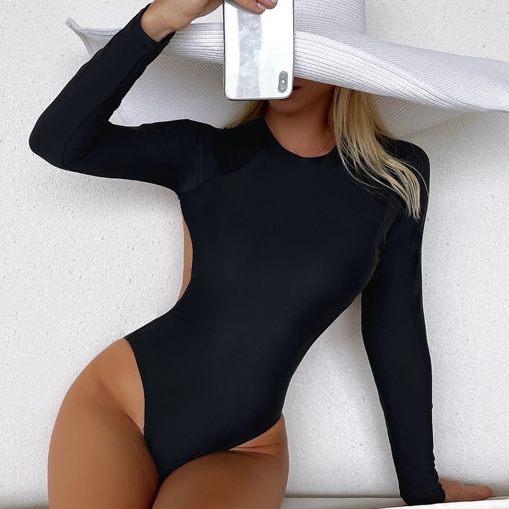 Swim SPRTY Summer Beach Plain High Neck One Piece Swimsuit